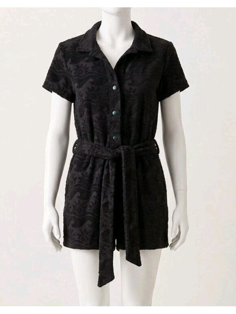 No Boundaries Black Terry Cloth Romper Size S (4-6) Snap Front (CODE0274)